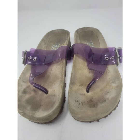 Kors Michael Kors Clear Jelly Purple Upper Thong Suede Footbed Flats Sandals - Picture 1 of 8